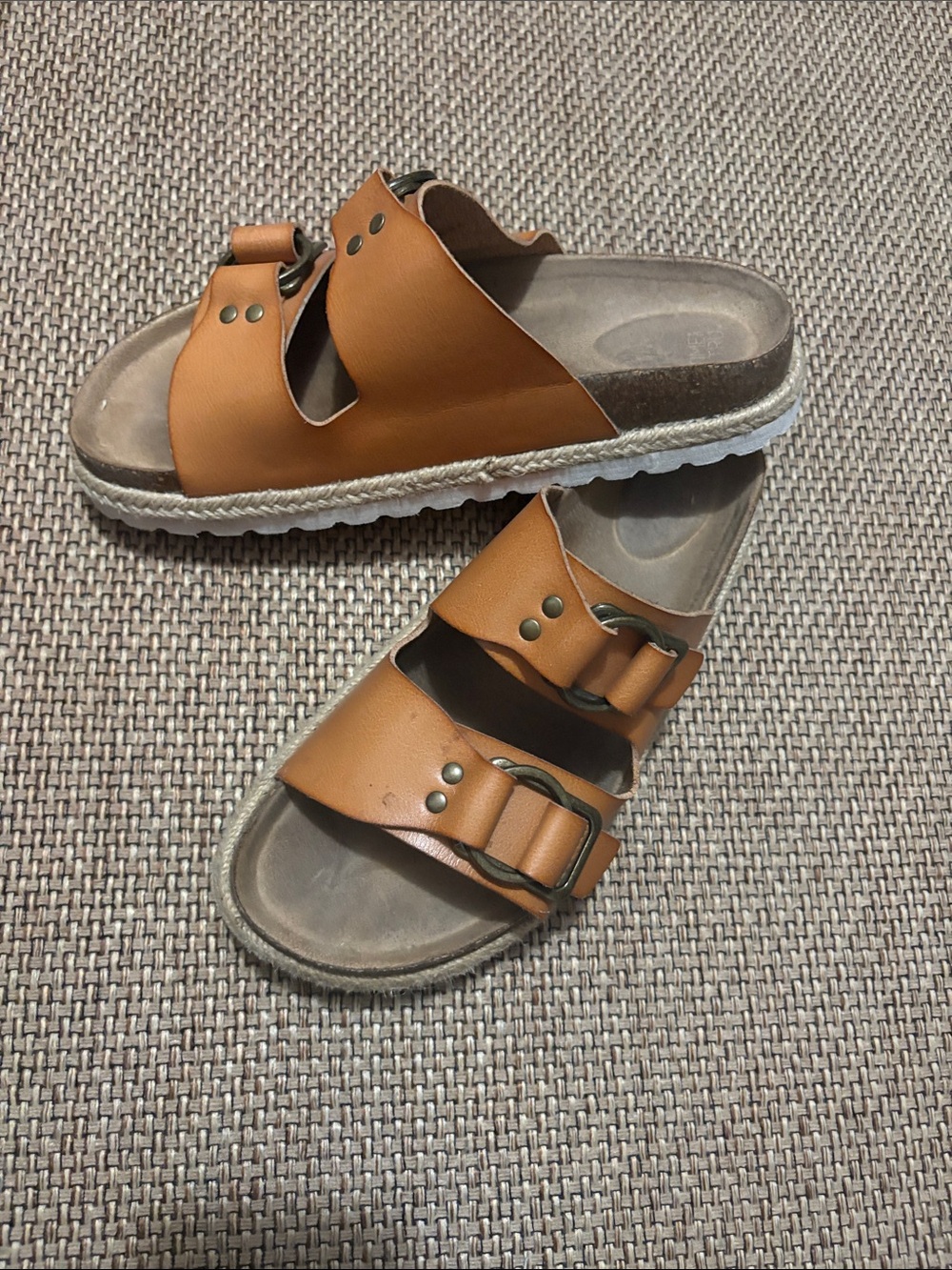 Time and Tru Tan Double Buckle Slide Sandals